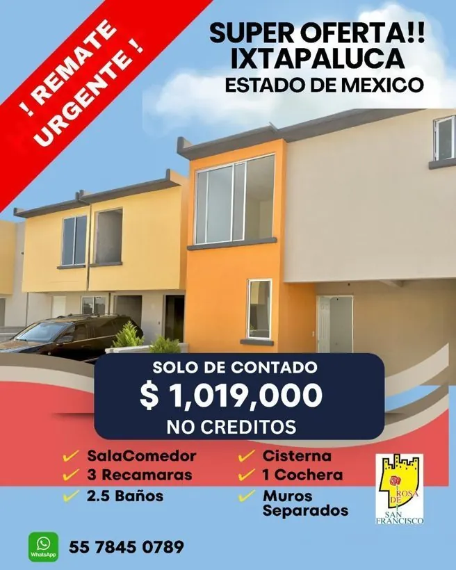 Súper oferta: casa de contado en $1,019,000 en Ixtapaluca